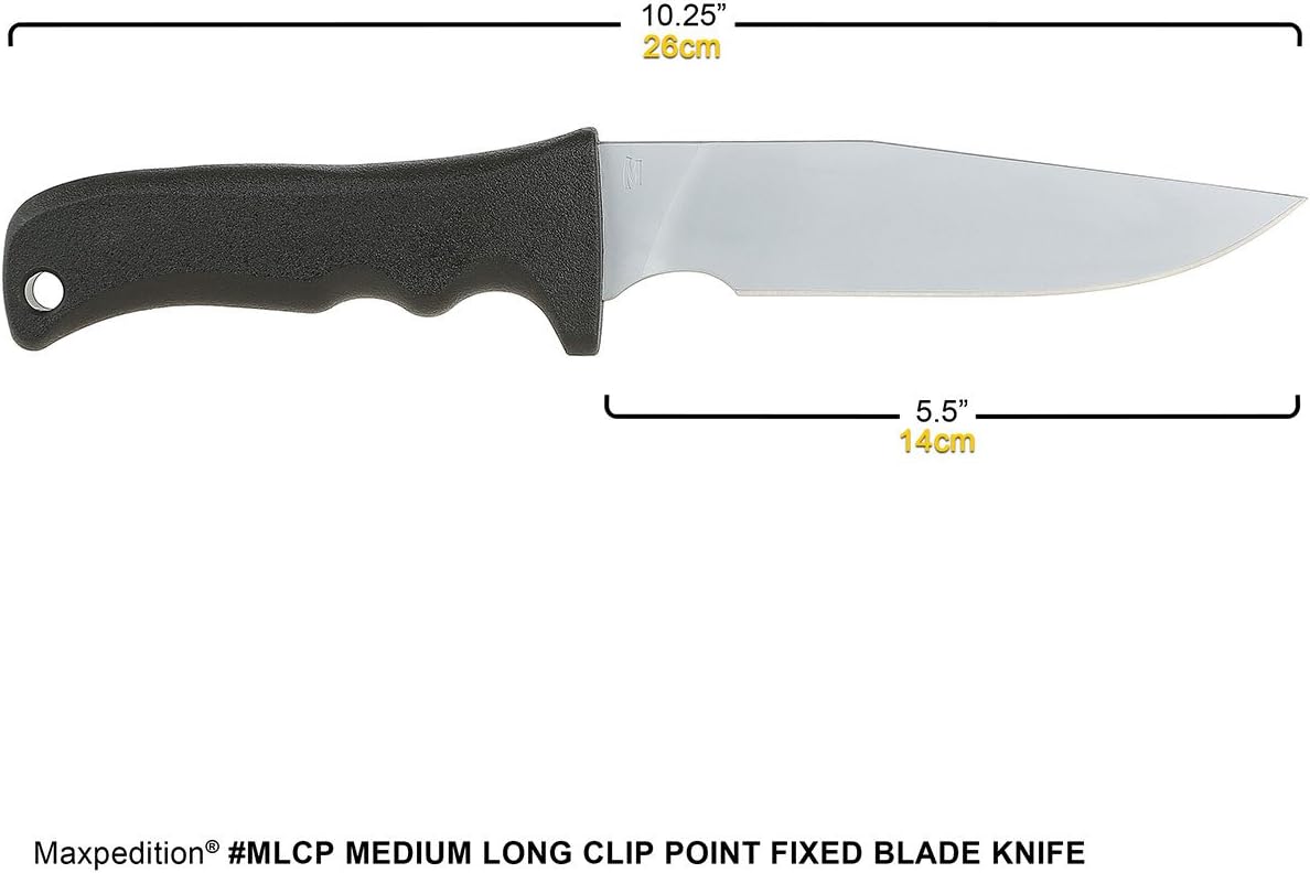 MAXPEDITION Medium Long Clip Point Fixed Blade Knife (Plain Edge)