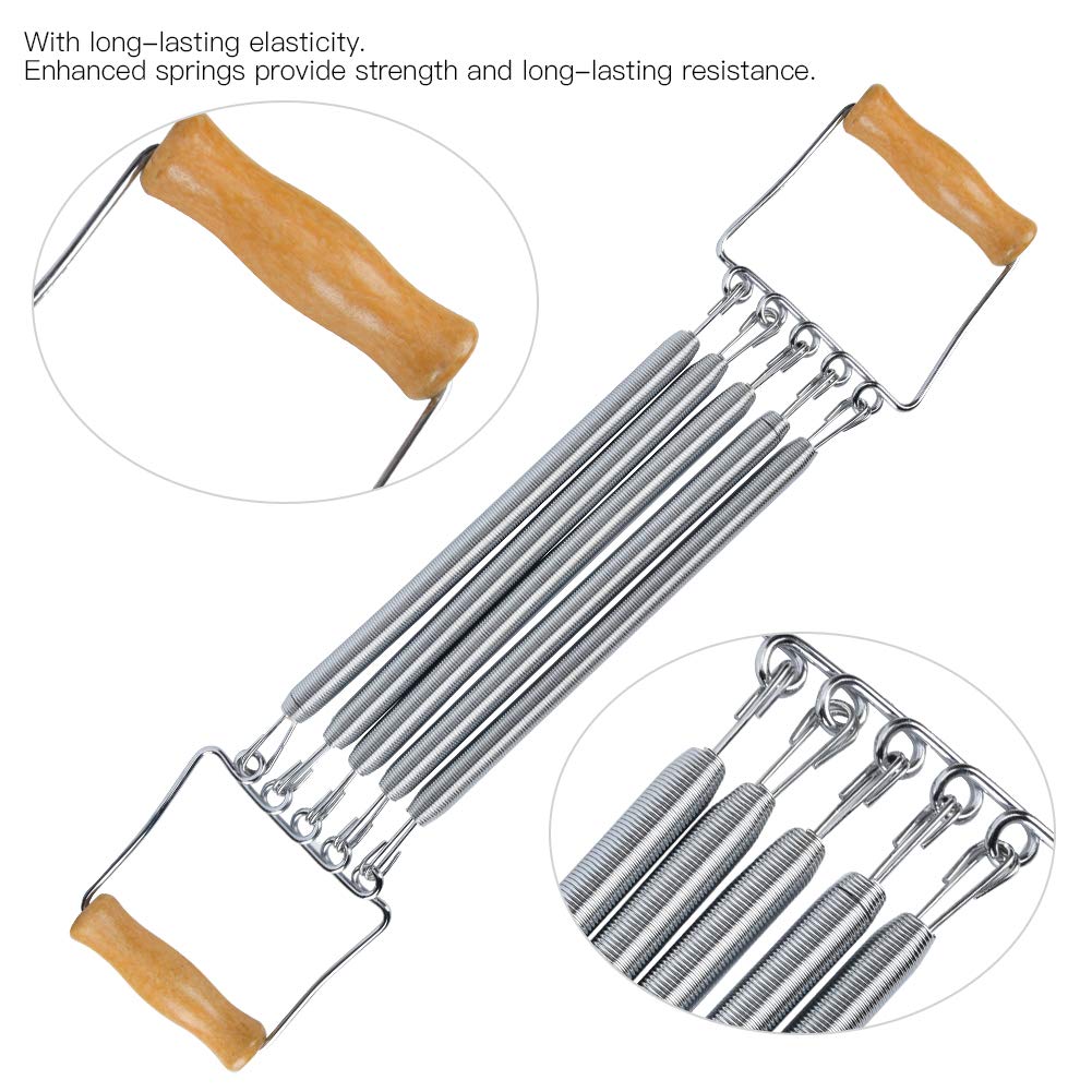 jerss Spring Chest Expander, Chest Expander, Home Adjustable Nonslip Handle Wood Handle for Home Workouts Pilates Physical Therapy for Youth and Adults