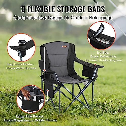 VEVOR Oversized Camping Folding Chair 1 Pack Heavy Duty Portable Outdoor Seat with Lumbar Support and Cooler Bag