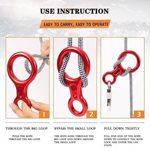 METOOLS Heavy-Duty Climbing Gear, 35KN Aluminum Figure 8 Descenders - High Altitude Protection & Anti-Fall Brake Ideal for Rock Climbing Rappelling and Rescue Red