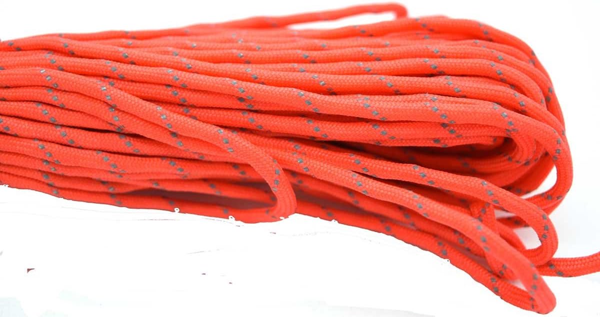 100FT Reflective Paracord 7 Core 550 Parachute Cord (Orange Red)