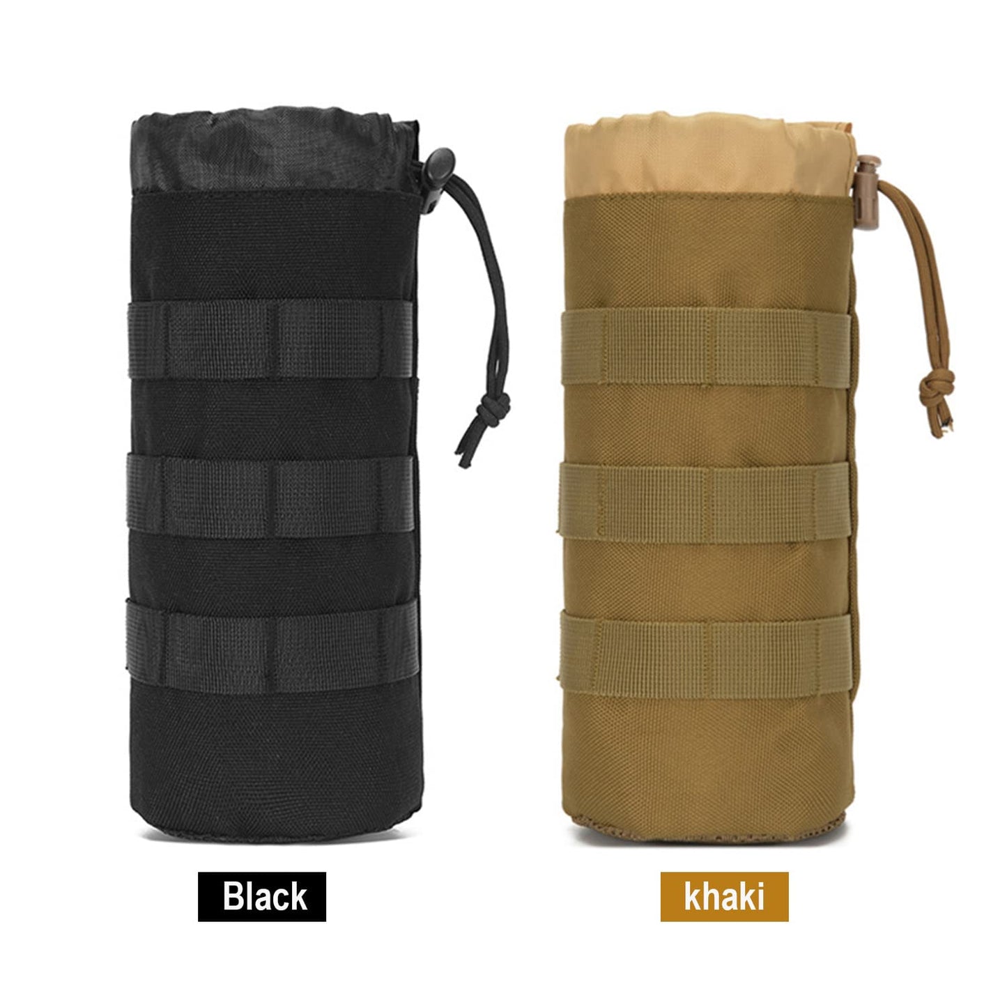 LFWATAXY 1PCS Tactical Water Cup Bag, Water Bottle Holder, Tactical Multipurpose Nylon Webbing Water Bottle Bag, Backpack Attachment Pouches(1,Black)