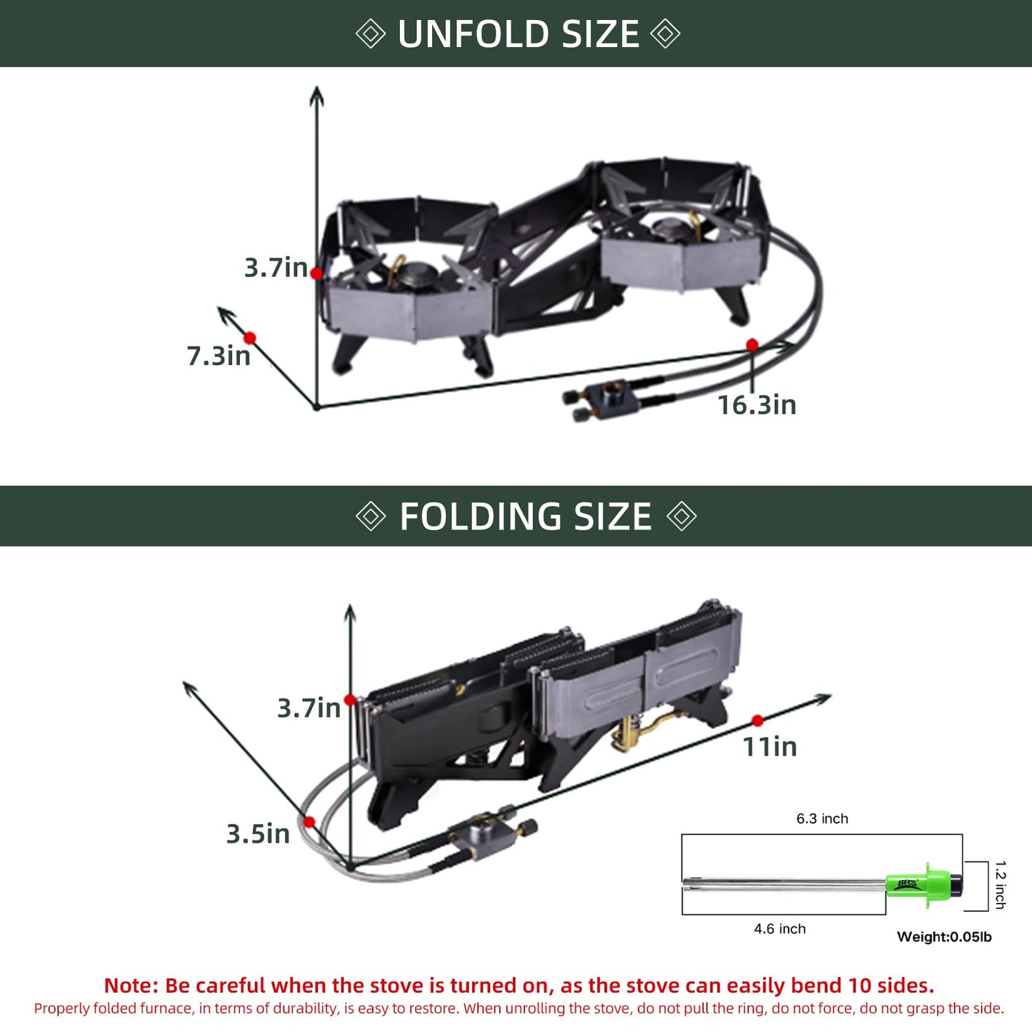 BRS-32 Portable Foldable Camping Stove Expandable Double Cooktop - Easy to Operate, Camping Kitchenware with BRS-191 Electronic Igniter