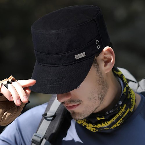 YeeHeen Cadet Hat Flat Top Hats Army Military Caps for Men Women Black