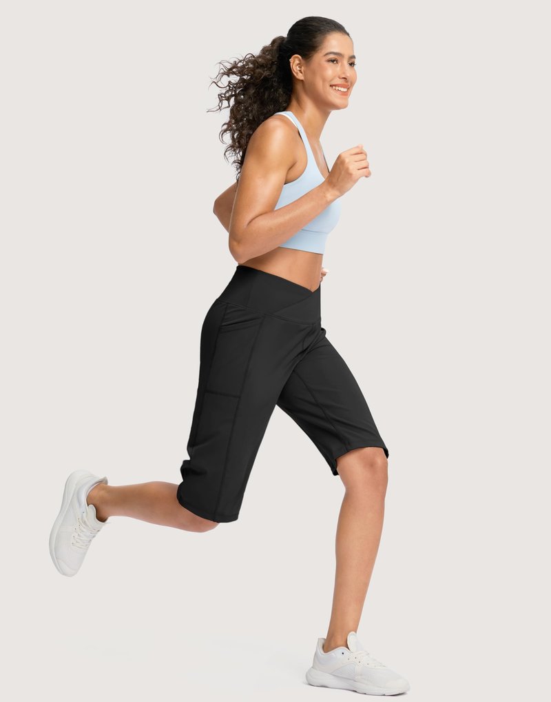 G Gradual Women's 14" Bermuda Long Shorts Knee Length High Waisted Athletic Shorts with Pockets Stretch Casual Summer Walking(Black,XXXL)