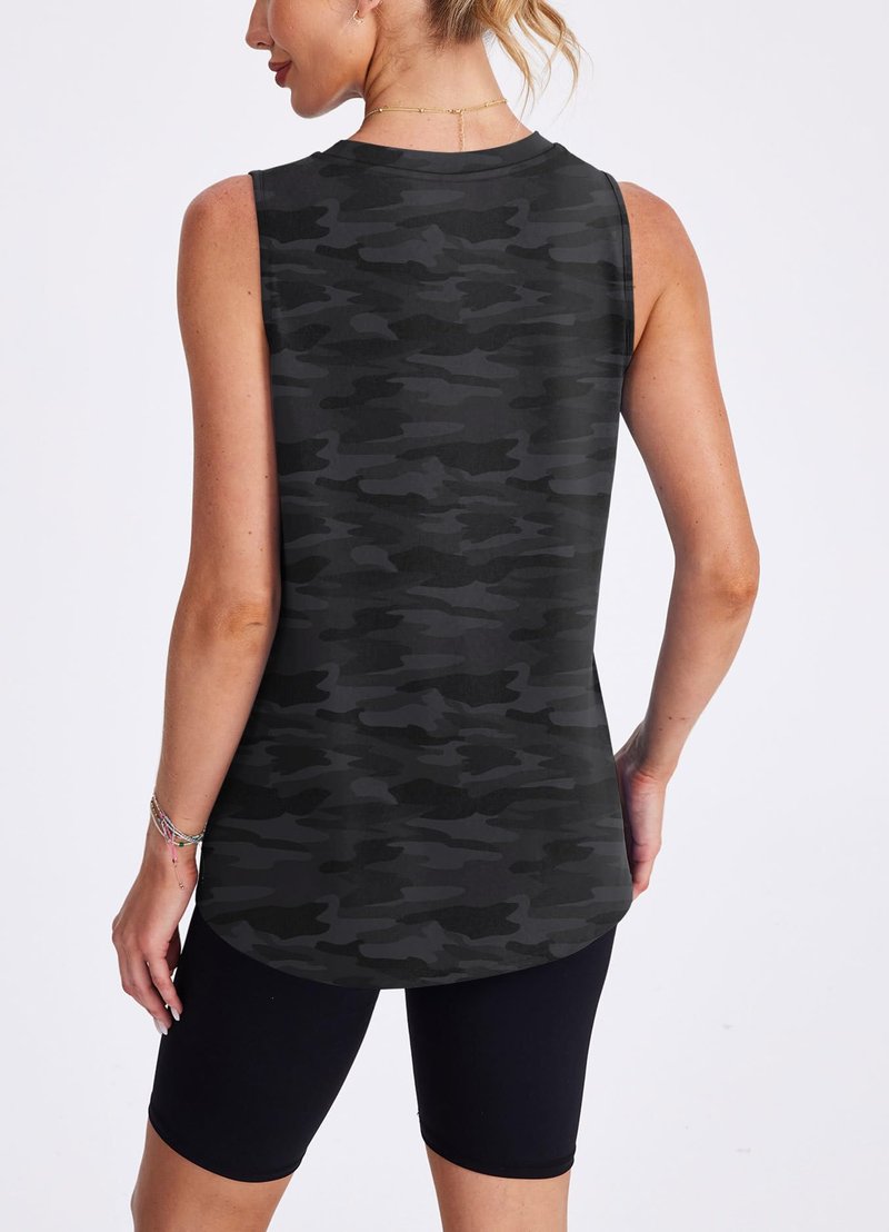 Women's Workout Tank Tops Racerback Athletic Yoga Tops Loose Fit Sleeveless Running Gym Sports Shirts for Women Black White S