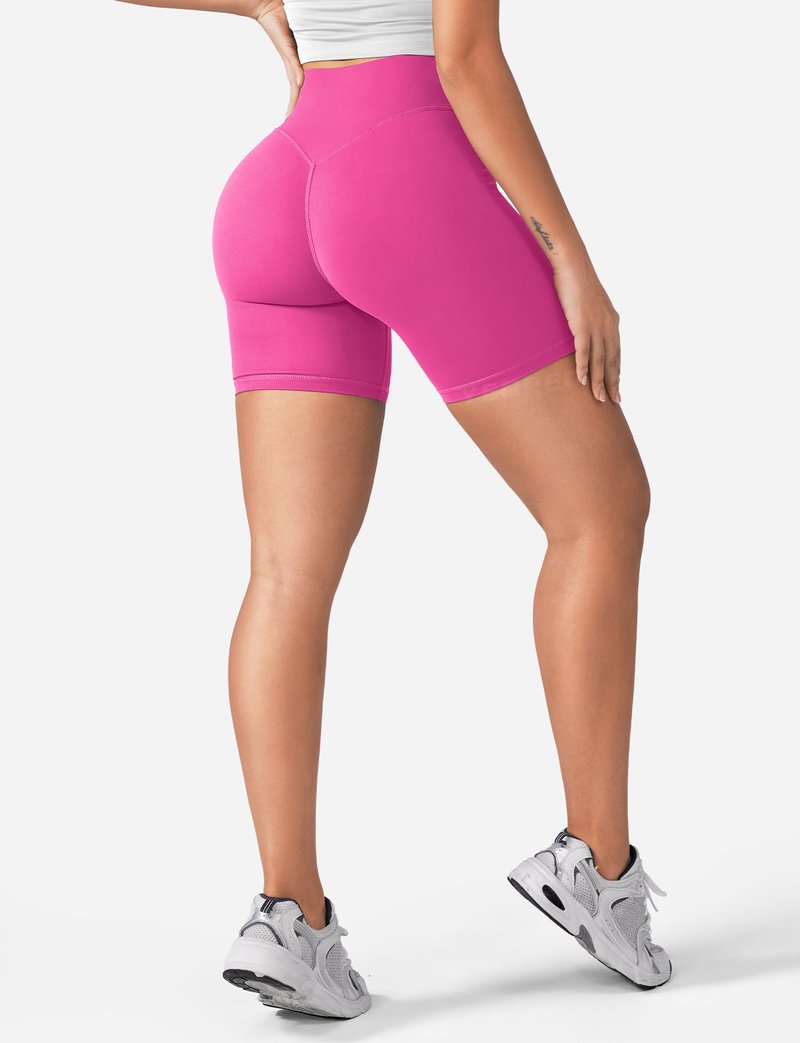 YEOREO Women's Biker Shorts 4.5" / 6" Workout Gym Shorts Craze High Waist Tummy Control Hidden Scrunch Running Yoga Rose Red L