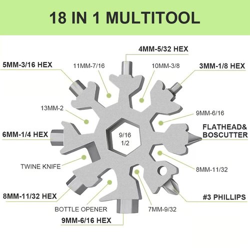 Stocking Stuffers for Men, FODARSAI 18-in-1 Snowflake Multi Tool, Cool Camping Tool Gadgets for Men, Unique Gifts for Dad, Husband, Boyfriend (Silver+Black)