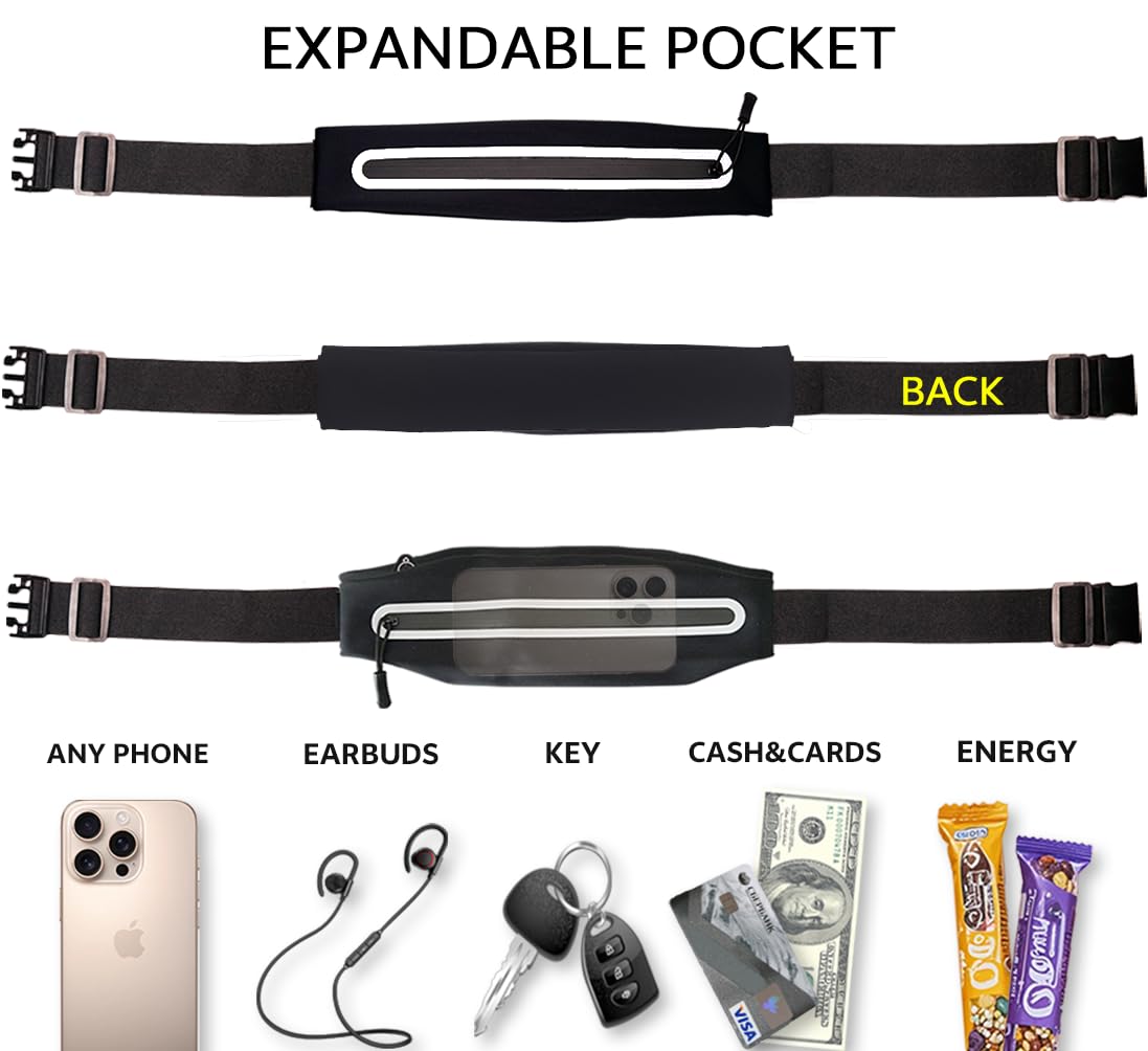 AINTE Slim Running Belt Fanny Pack for Women Men,Running phone holder,Running Waist Pouch bag for Workout Jogging,Money belt,Runner Gear Accessories(Black)