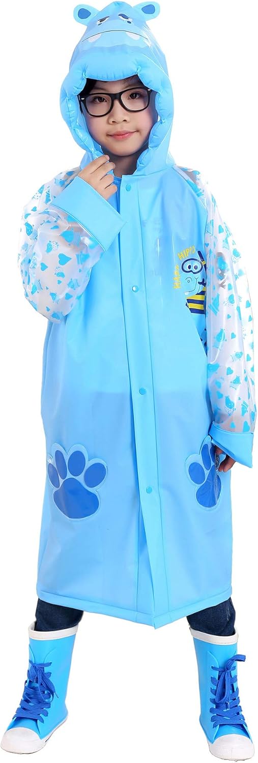 Kids Rain Coat for Kids Raincoat Girls Boys Reusable Rain Poncho Jacket Gear Schoolbag Position Packable Rainwear