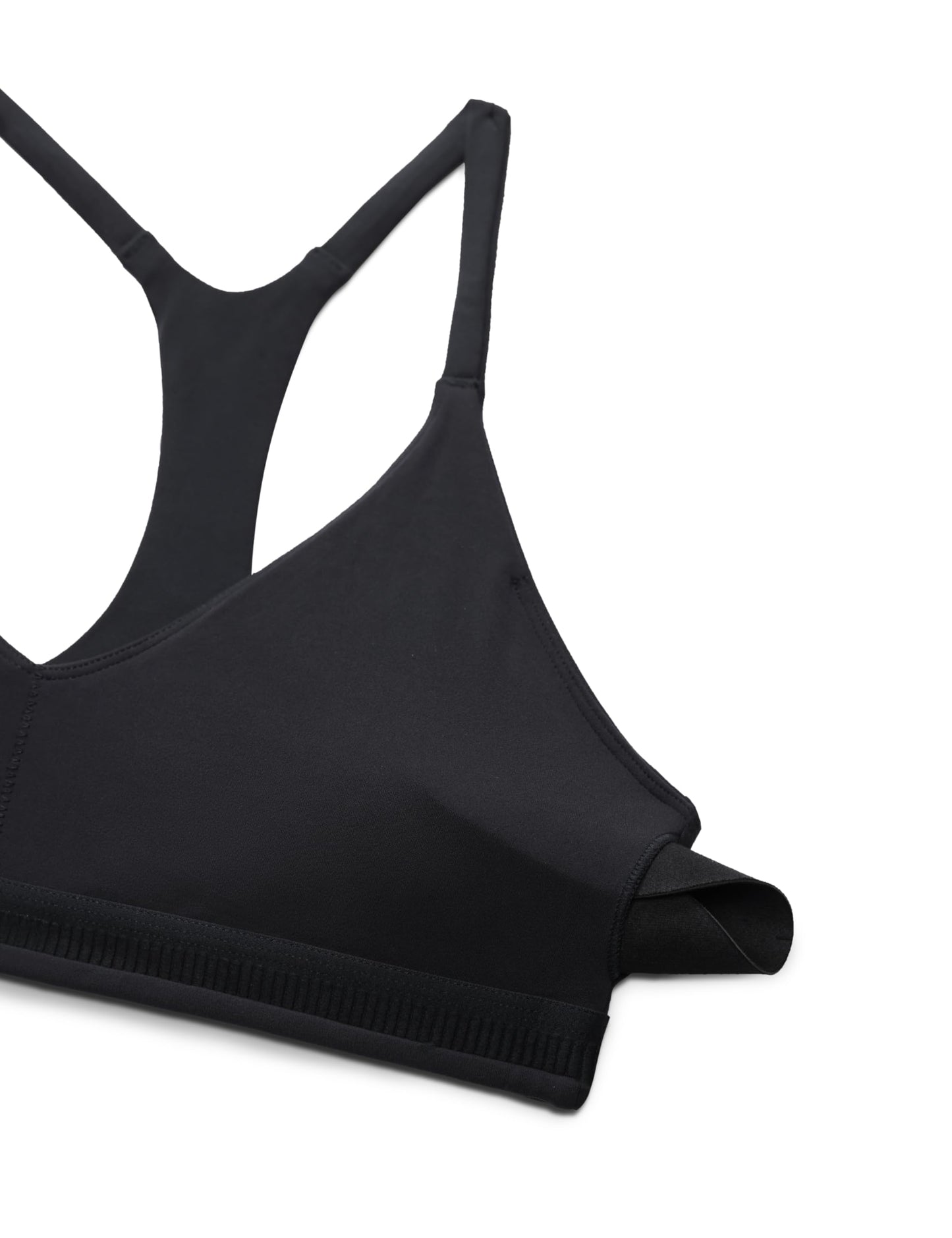 CRZ YOGA Butterluxe Low Coverage V Neck Sports Bras for Women - Spaghetti Straps Racerback Padded Yoga Top Black Medium