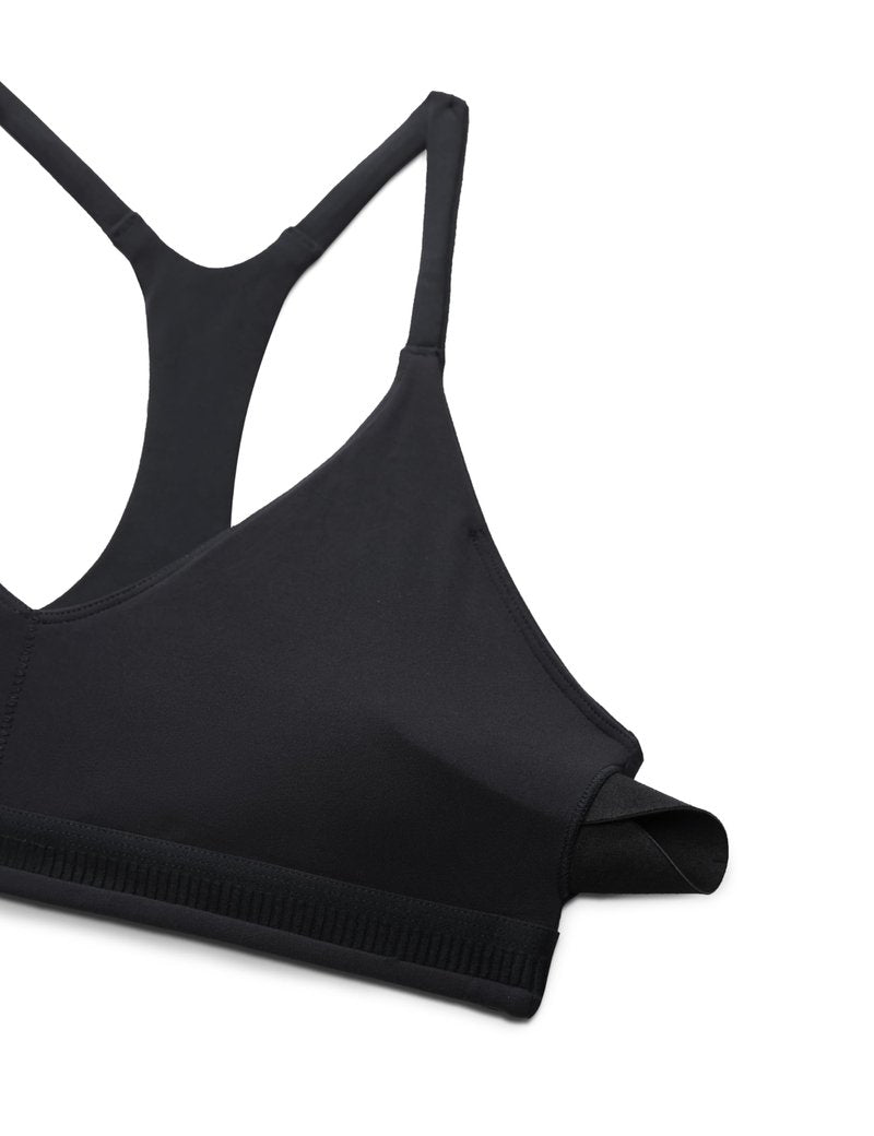 CRZ YOGA Butterluxe Low Coverage V Neck Sports Bras for Women - Spaghetti Straps Racerback Padded Yoga Top Black Medium