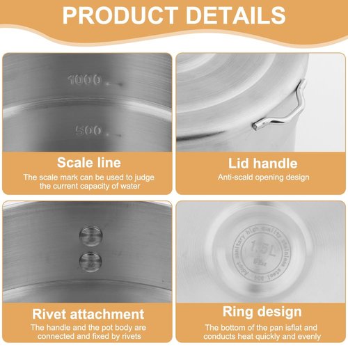 Stainless Steel Camping Cook Pot - 1.5L Camping Cookware with Lid and Folding Handle,Large Capacity Bento Pot for Camping, Hiking, Picnic