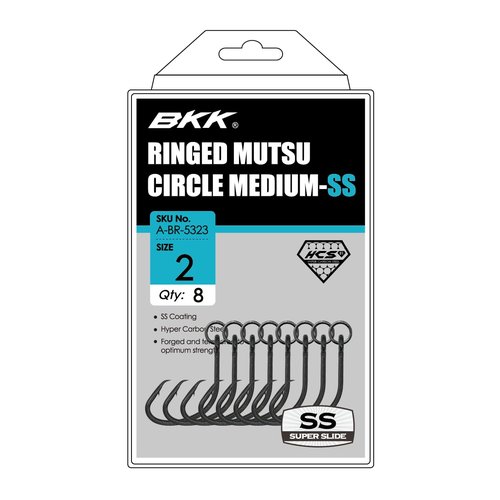 BKK Ringed MUTSU Circle Medium-SS Hook | 2/0 | 6-Pack | 3X | Saltwater Super Slide Coating | Hyper Carbon Steel | Forged Shank | Needle Point