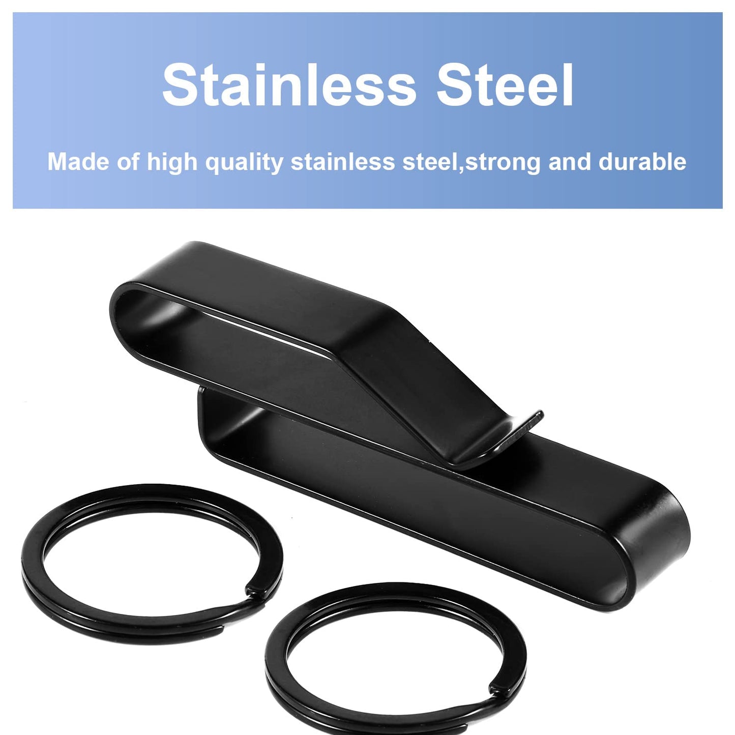 2Pcs Heavy Duty Belt Key Holder with 4Pcs Metal Key Rings, Stainless Steel Black Men Keychain Tactical Key Holder Clip for 1.5-2.25inch Wide Duty Belts for Police and Fire Agencies