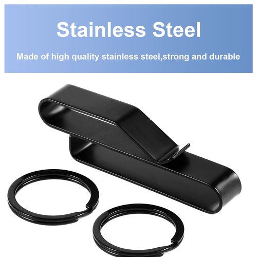 2Pcs Heavy Duty Belt Key Holder with 4Pcs Metal Key Rings, Stainless Steel Black Men Keychain Tactical Key Holder Clip for 1.5-2.25inch Wide Duty Belts for Police and Fire Agencies