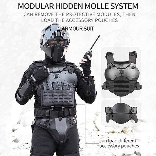 Zhongren Airsoft Vest Armor Cosplay Vests Adjustable Tactical Molle Chest Protector Set Paintball Combat Gear Costumes(Black)