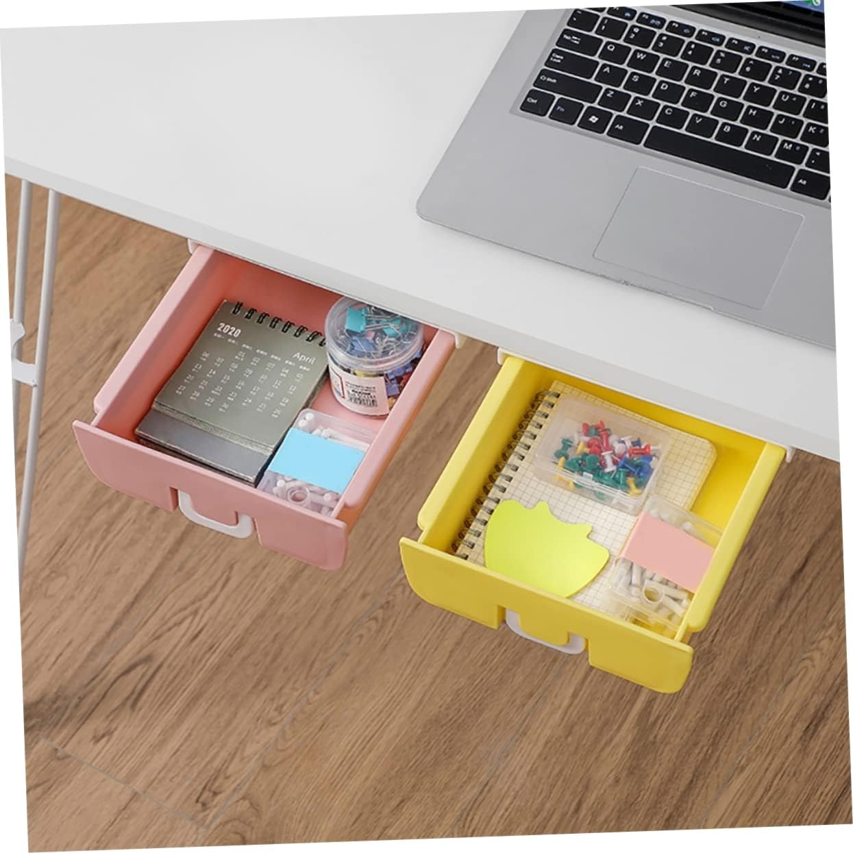 Homoyoyo Drawer Storage Box Hidden under Desk Organizer Smooth Surface Easy to Pull Holds Pencils Erasers Kitchen Items Jewelry