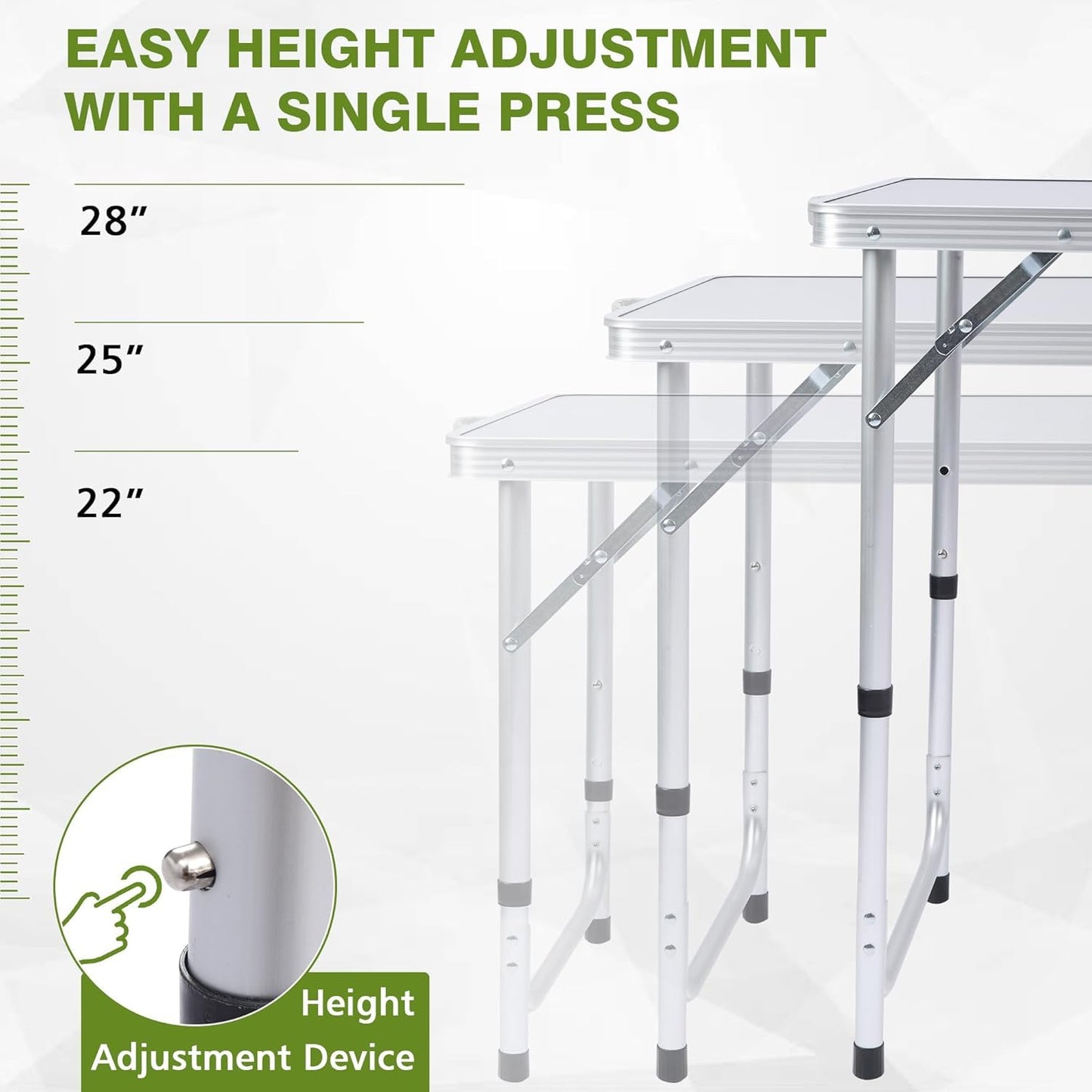 JOUYEK Camping Table, Folding Camping Table with Storage, Portable Kitchen Table, Lightweight, 3 Heights Adjustable Camping Furniture for BBQ, Picnic, Camping, Hiking, Beach, and Indoor