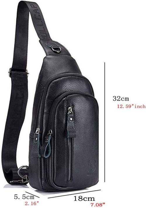 Hebetag Leather Sling Bag Crossbody Backpack for Men Women Casual Shoulder Chest Bags Day Pack Daypack Pouch Pocket Black