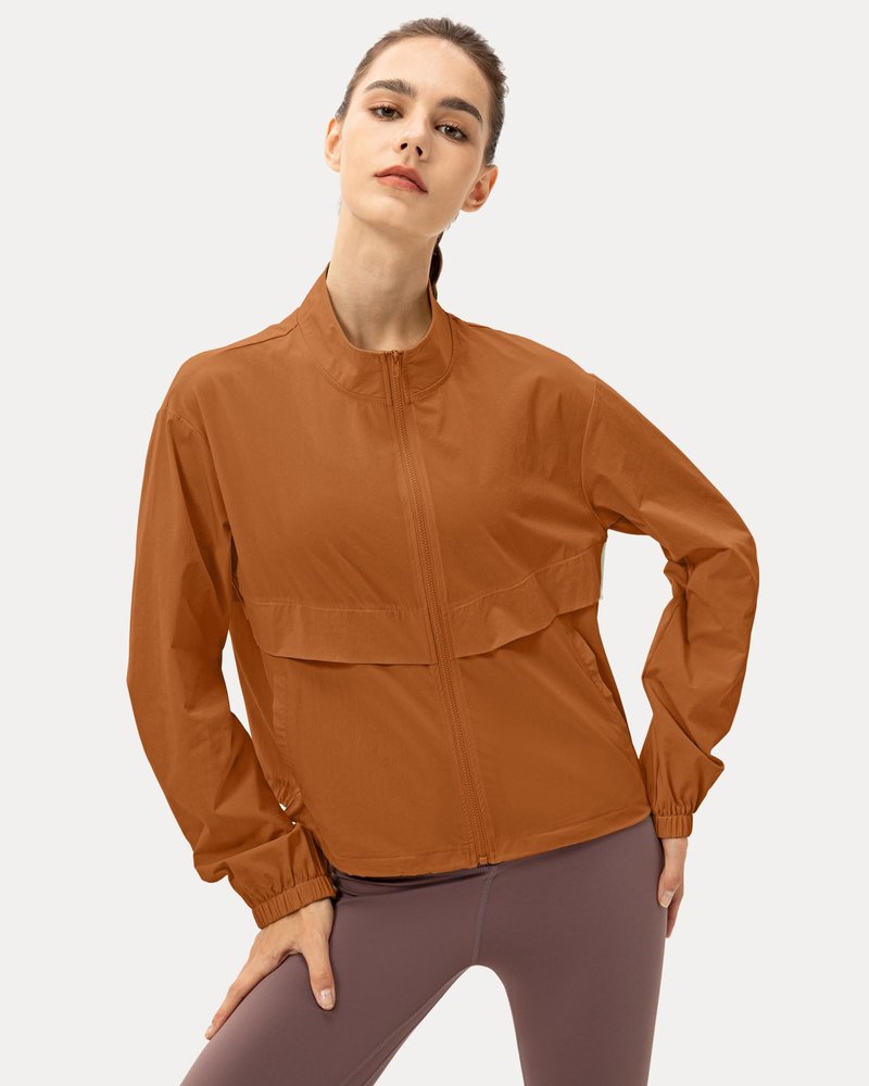 Locachy Women's Lightweight Zip Up Athletic Jacket Stand Collar Windproof Sun Protection Workout Outdoor Jacket Brown M