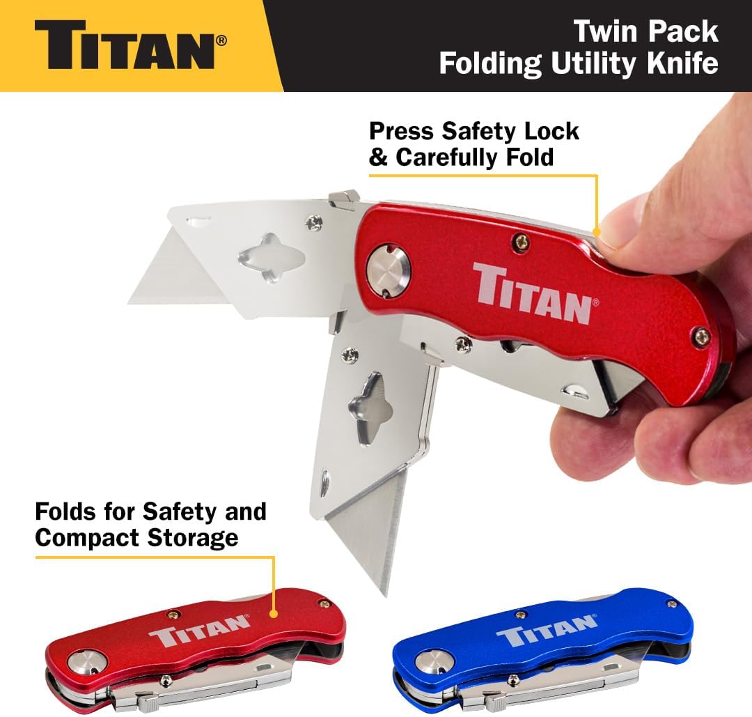 Titan 11020 Folding Pocket Utility Knife (Twin Pack - Red/Blue)