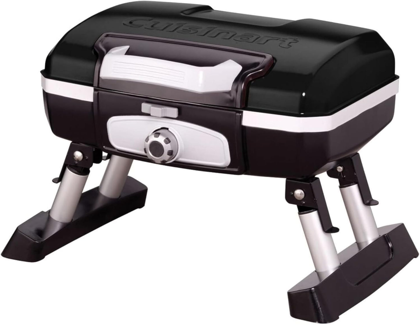 Cuisinart Petite Gourmet Portable Gas Grill, Compact Portable Grill Propane, 150 Sq. In. Cooking Surface, 5,500 BTU Burner Small Gas Grills for Camping, BBQ, Folding Legs and Carry Handles, Stainless