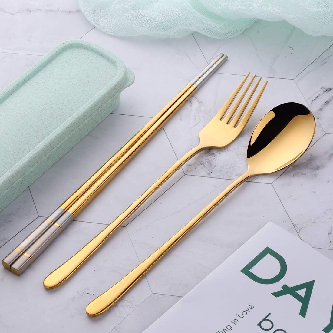 3 PCS Outdoor Flatware Set Fork Spoon Chopsticks/Travel Flatware Set with a Case