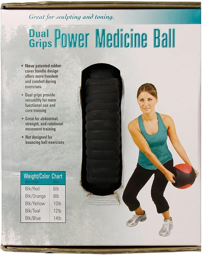 Aeromat Dual Grip Power Medicine Balls for Abdominal Training and Rotational Movements - 9" Diameter - Weights Color-Coded