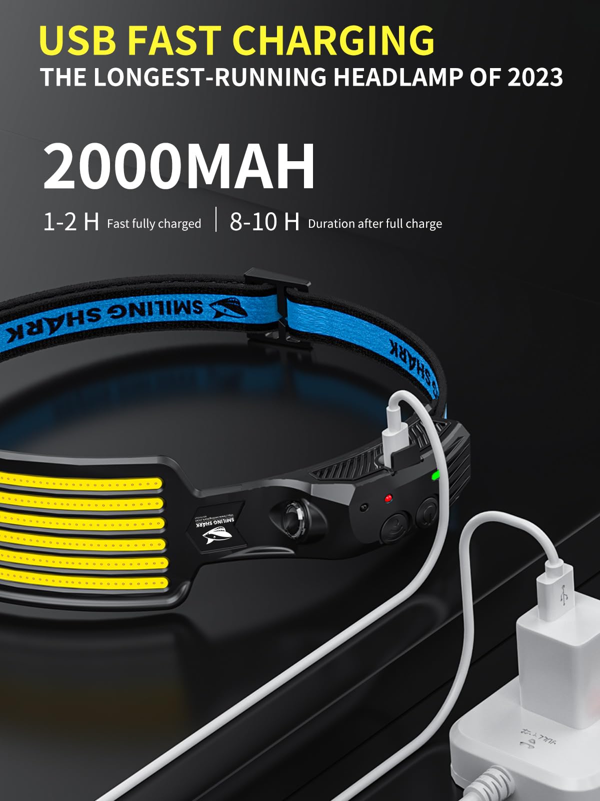 Smiling Shark Rechargeable Headlamp, 3 Pack Wide Angle 6*White Light The Brightest LED Head Lamp with Motion Sensor Waterproof Headlight for Camping Hiking Outdoor, Head-Light-LED-Lamp-Rechargeable