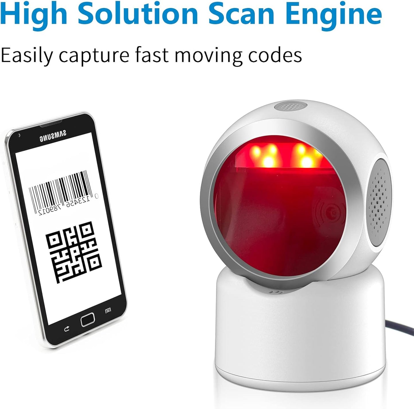2D QR Hands-Free Barcode Scanner Omnidirectional Automatic Sensing Scanning USB Barcode Reader Adjustable Screen Scanning Platform Scanner for POS PC Supermarket Bookstore