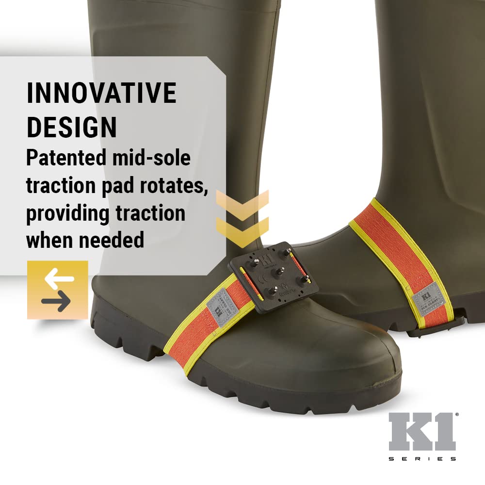 K1 Mid-Sole Ice Cleats for Men & Women - Rotatable Traction Aids For Winter Snow - Hi Vis - Low Profile