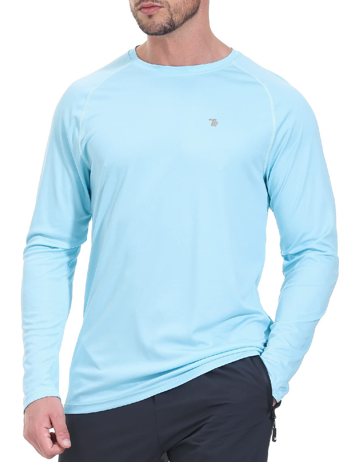 Rdruko Men's Hiking Shirts Long Sleeve UPF 50+ Lightweight Dry Fit Outdoor Fishing Swim UV Shirts(Sky Blue, US XXXL)