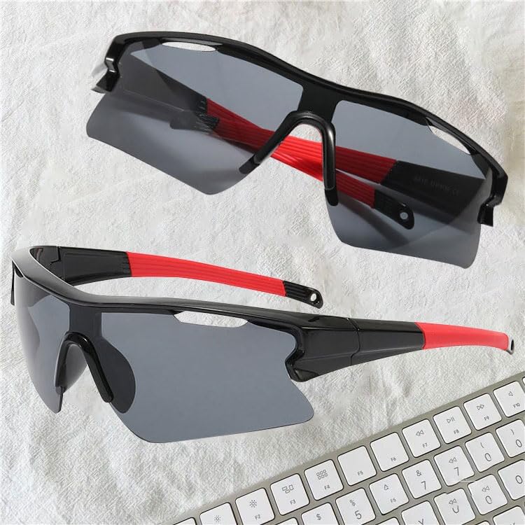 Sports Sunglasses for Men Women Youth Baseball Cycling Running Driving Fishing Golf Motorcycle Outdoor Glasses UV400 (Black red frame gray piece)