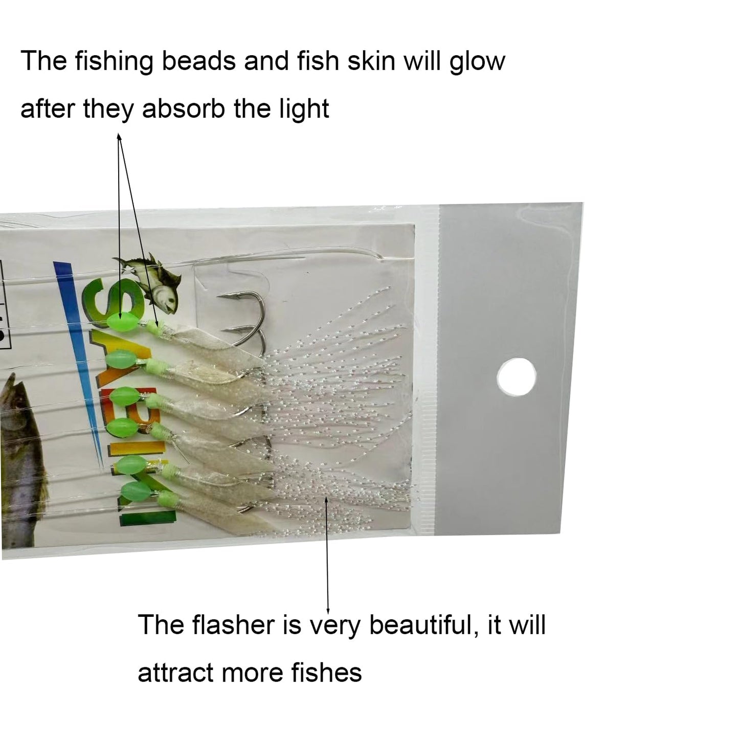 10 Packs 60 Hooks Glow Sabiki Rigs Fishing Flasher Bait Lures Rigs with Glow Fish Sink/Beads High Carbon Hooks Size: 8# 10# 12# 14# 16#