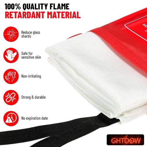 GHTOOW Fire Blanket - Fiberglass Lightweight Fire Suppression Blanket, Ideal for Emergency Fire Blankets Use in Home, Kitchen or Caravan - Non-Expiring, Easy to Use with Protective Bag and Gloves