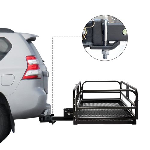 Wildroad Hitch Cargo Carrier 500 LBS Capacity Vehicle Trailer Baskets 60" x 24" x 14" Fits 2" Receiver with Waterproof Cargo Bag, Cargo Net, Ratchet Straps and Dual Tightener