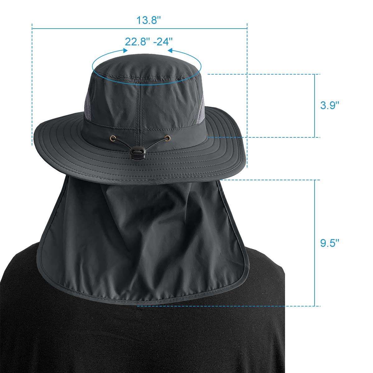 IYEBRAO 3 Pack Mens UV Protection Sun Hat with Neck Flap Summer Foldable Mesh Boonie Cap for Fishing Hiking Garden Work (3 Pack-Dark Grey&Light Grey&Khaki)