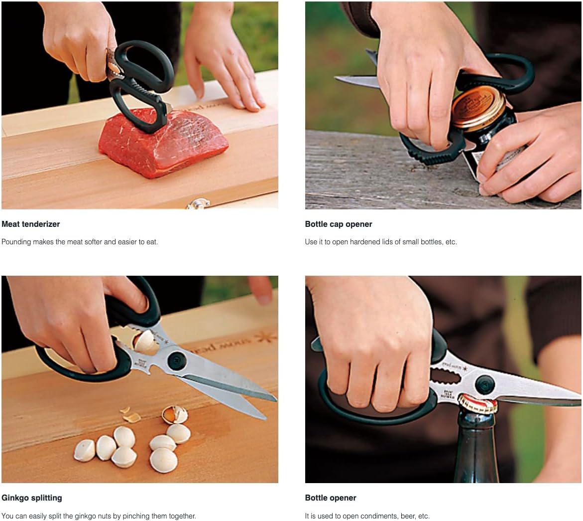 Snow Peak Kitchen Scissors Set - Garlic Press, Bottle Opener, Meat Tenderizer, Nut Cracker