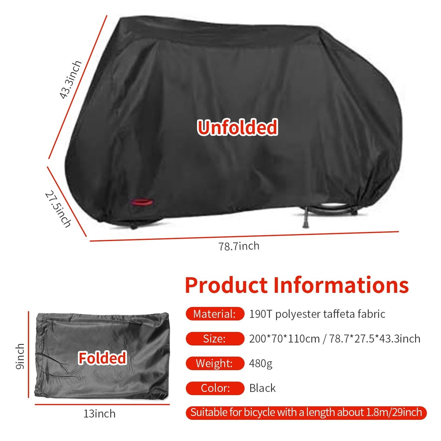 Bike Cover Outdoor Waterproof Bicycle Covers UV Snow Dust Wind Proof Motorcycle Covers with Anti-Theft Lock Hole for Mountain Road Electric City Bike XL
