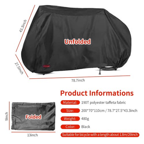 Bike Cover Outdoor Waterproof Bicycle Covers UV Snow Dust Wind Proof Motorcycle Covers with Anti-Theft Lock Hole for Mountain Road Electric City Bike XL