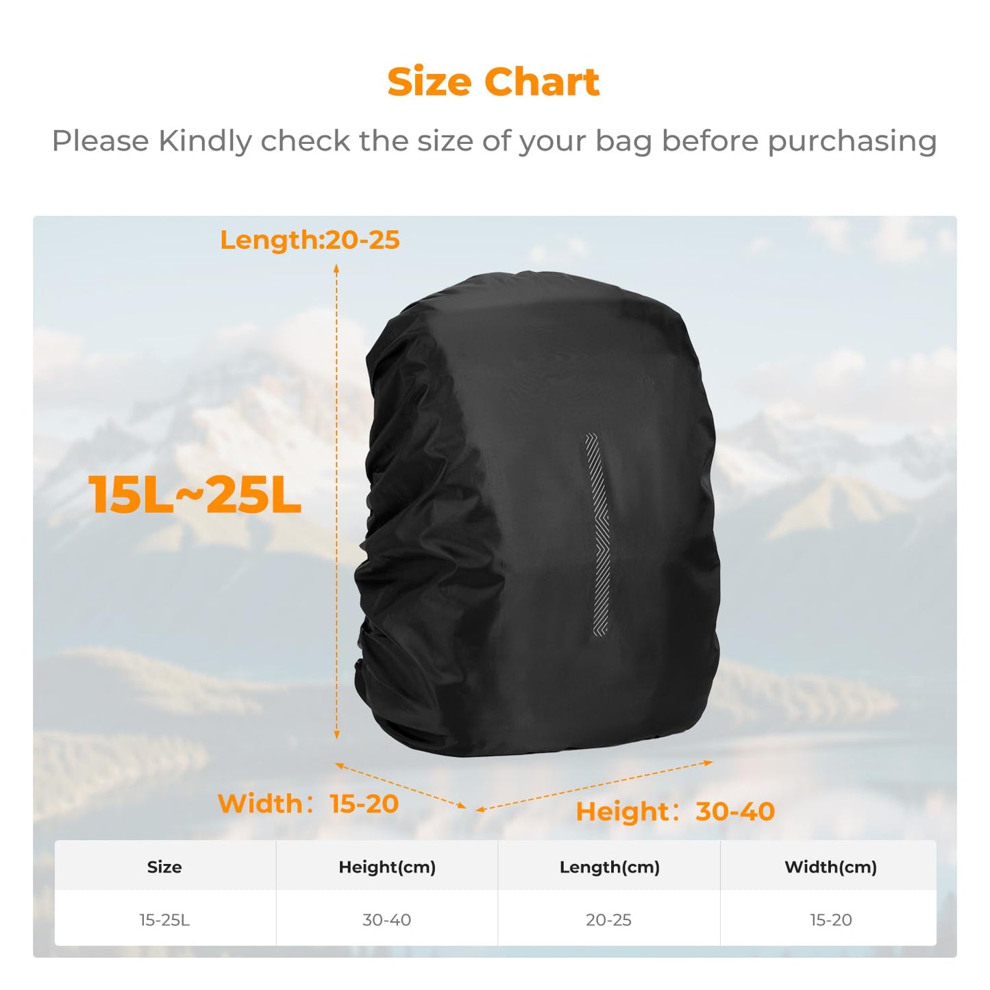 K&F Concept Waterproof Backpack Rain Cover with Reflective Strip, Waterproof Ultralight Backpack Cover for Hiking, Camping, Biking, Outdoor, Traveling