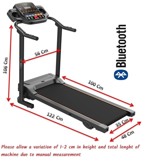 Motorized Electric Treadmill for Home, Bluetooth, Speaker, USB Port, AUX - Fitness App,3 Level Manual inclination & Foldable Running Machine with 12 Programs, 6.2 M/hr Speed
