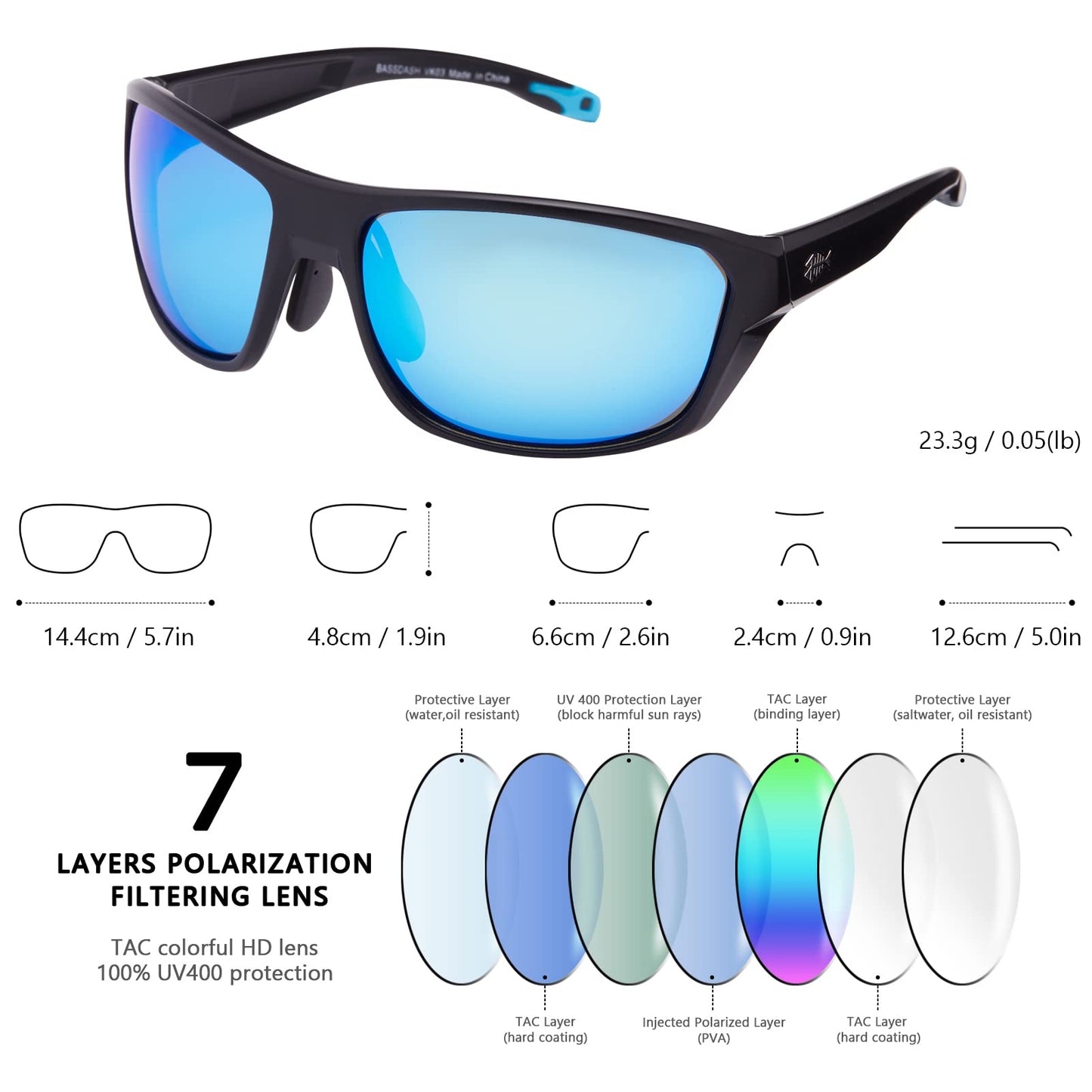 BASSDASH Polarized Sports Sunglasses for Men Women Fishing Driving Hiking UV400 with Lightweight TPX Unbreakable Frame