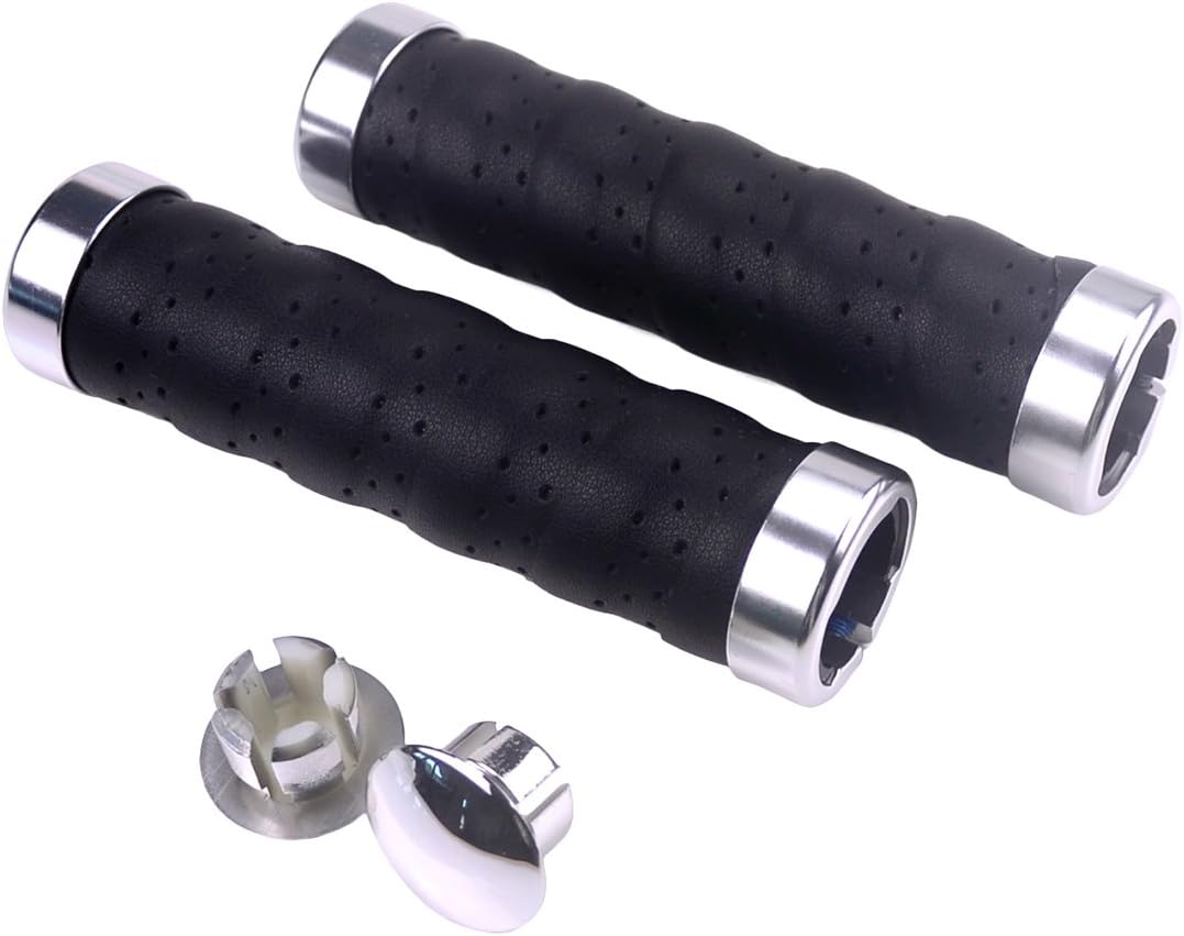 KINGOU Ergonomic Design Leather Handlebar Grip for Bicycle/Fixed Gear/Mountain/Folding Bike Double Lock-on Bar Grip …
