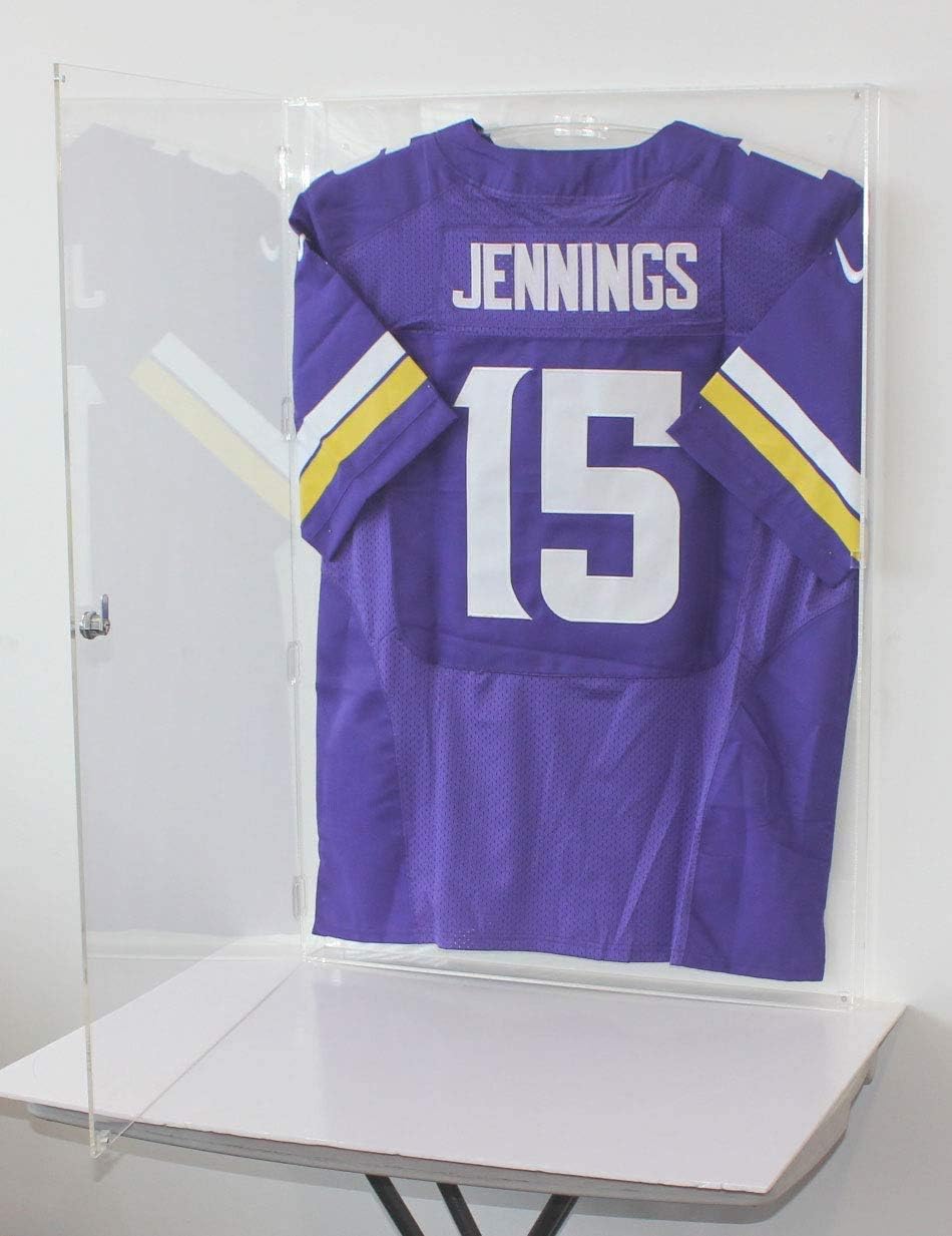 XX Large Football/Hockey Uniform Jersey Display Case Frame, UV Protection Ultra Clear, Locks (Black Finish)