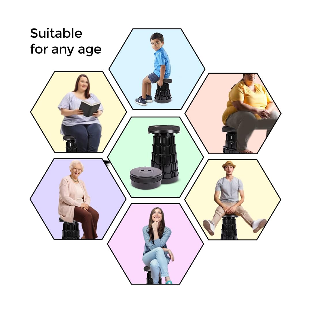 Upgraded Collapsible Stool β Easy to Carry retractable Stool - Lightweight telescoping stool for Camping & BBQ βSturdy Portable Stool - Slip Resistant Telescopic Stool with Max Load Capacity 1000lbs