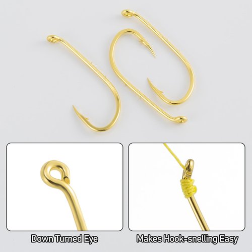 Dr.Fish 100 Pack Baitholder Hooks, Freshwater Fishing Hooks Gold, Offset, for Walleye Rigs, Crawler Harness, Trout/Bass/Crappie/Blugill/Panfish #4