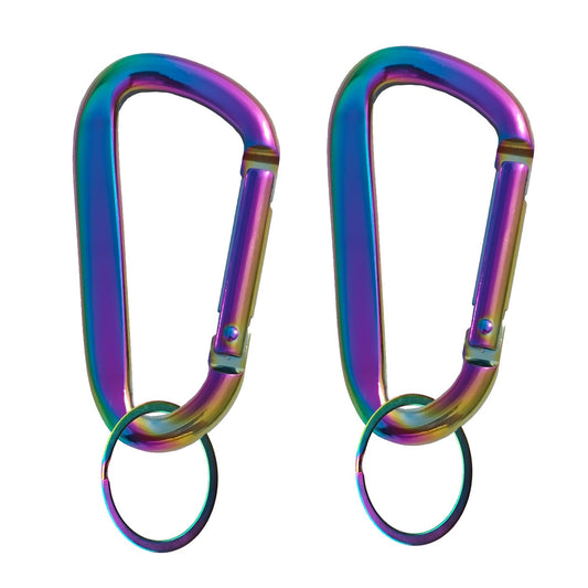 2PCS Colorful Carabiner Clip,3" Aluminun D Ring Shape Carabeaner with 2PCS Keyring Keychain. (Colorful)