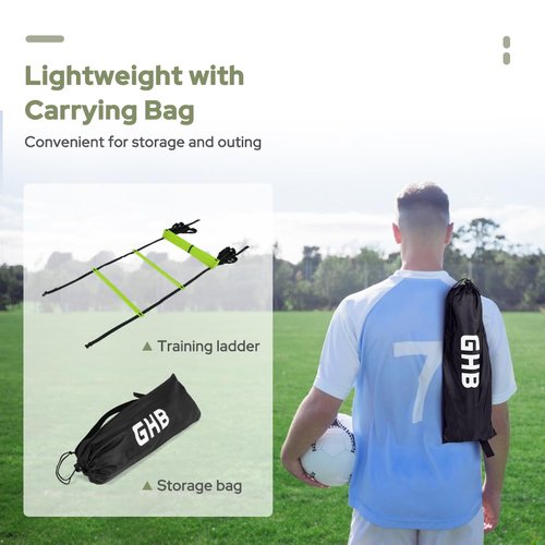 GHB Pro Agility Ladder 2 Pack Agility Training Ladder Speed 12 Rung 20ft with Carrying Bag (Orange and Green)